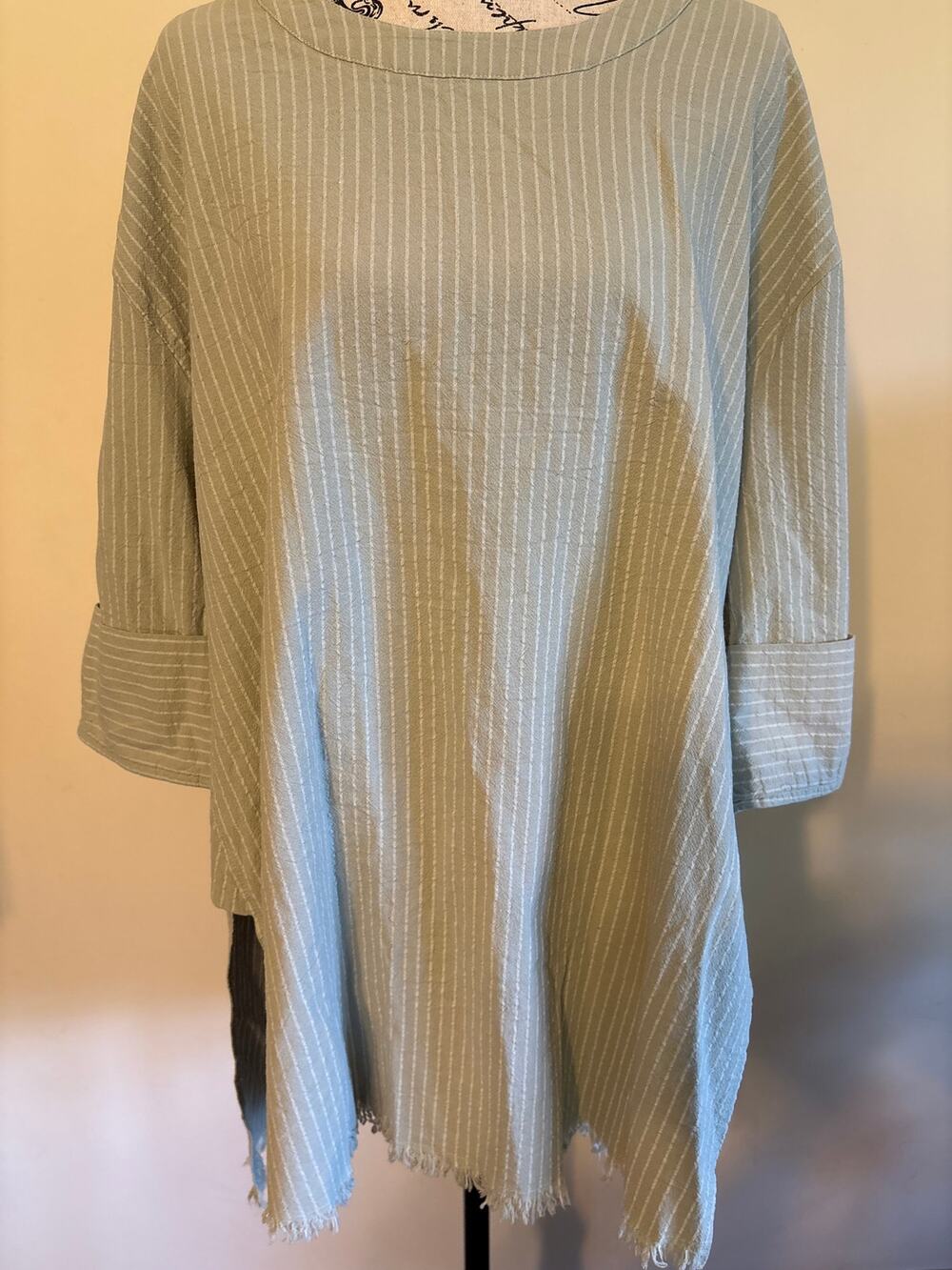 Blue Heaven Gray Cotton Vertical Pinstripe Tunic